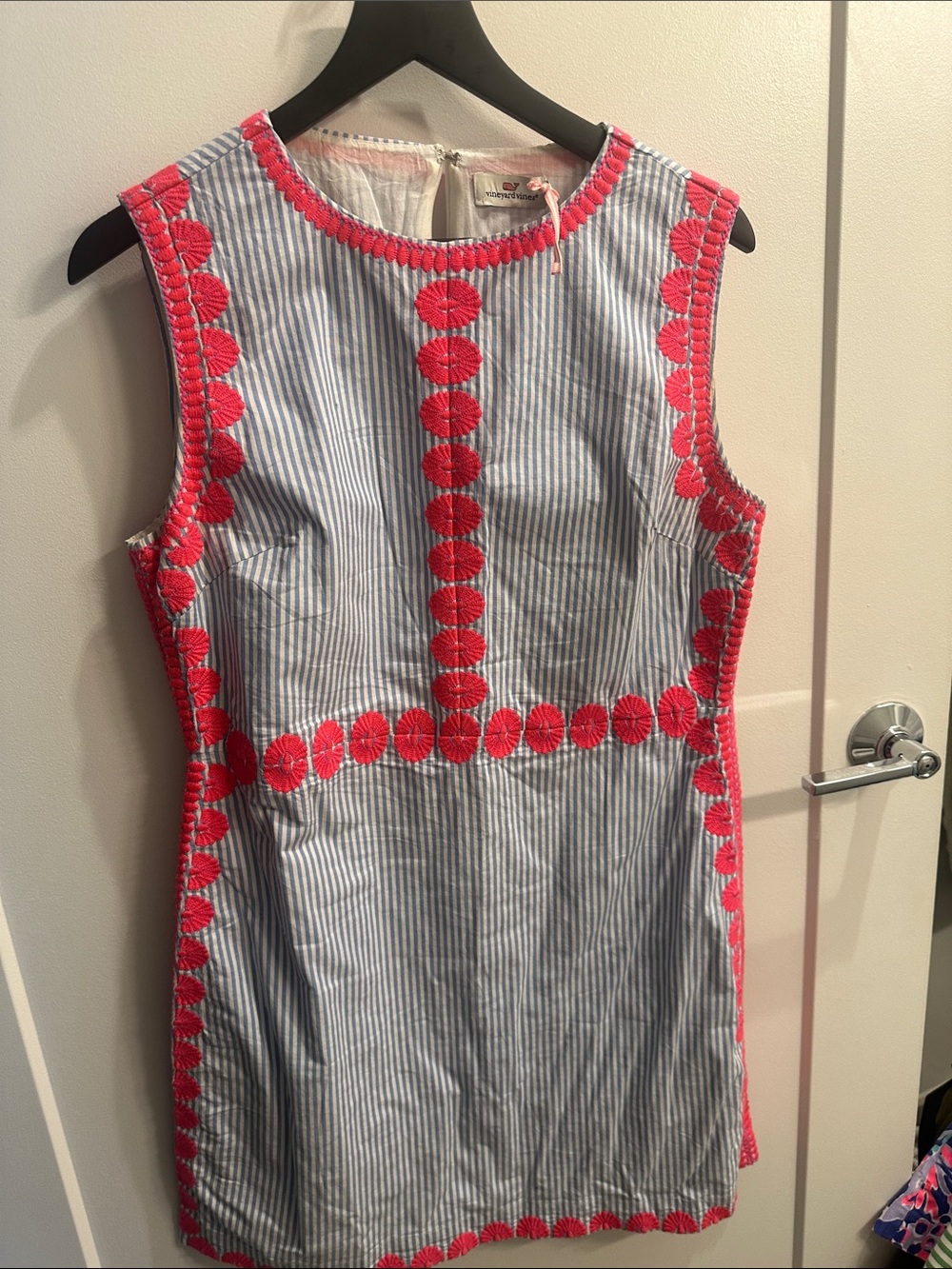 Vineyard Vines Striped Sleeveless Shift Dress with Pink Trim